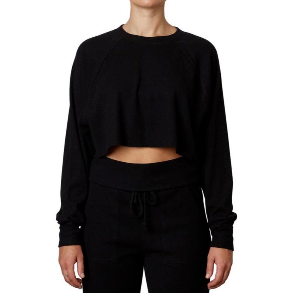 NEW NWT NIA Raglan Hacci Crop Top Super Soft Stretchy Ribbed Black Sz XS X-Small